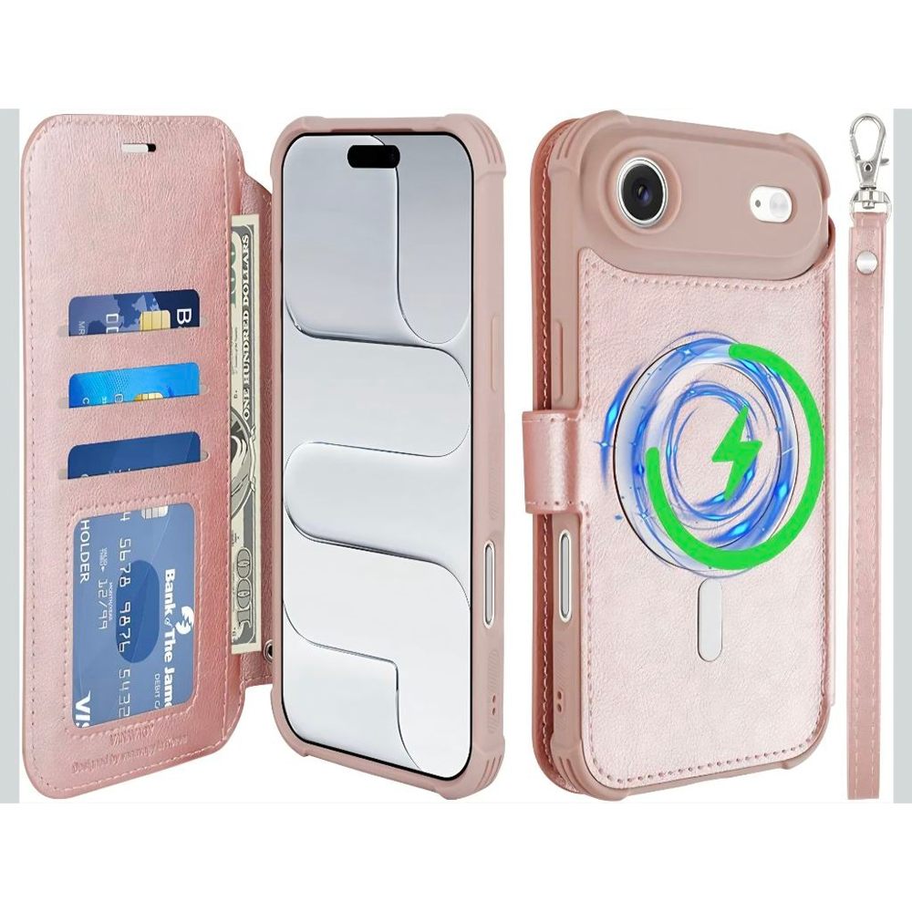 VANAVAGY Pink iPhone Air Wallet Case for Magsafe Wireless Charging One Size - Picture 2 of 6